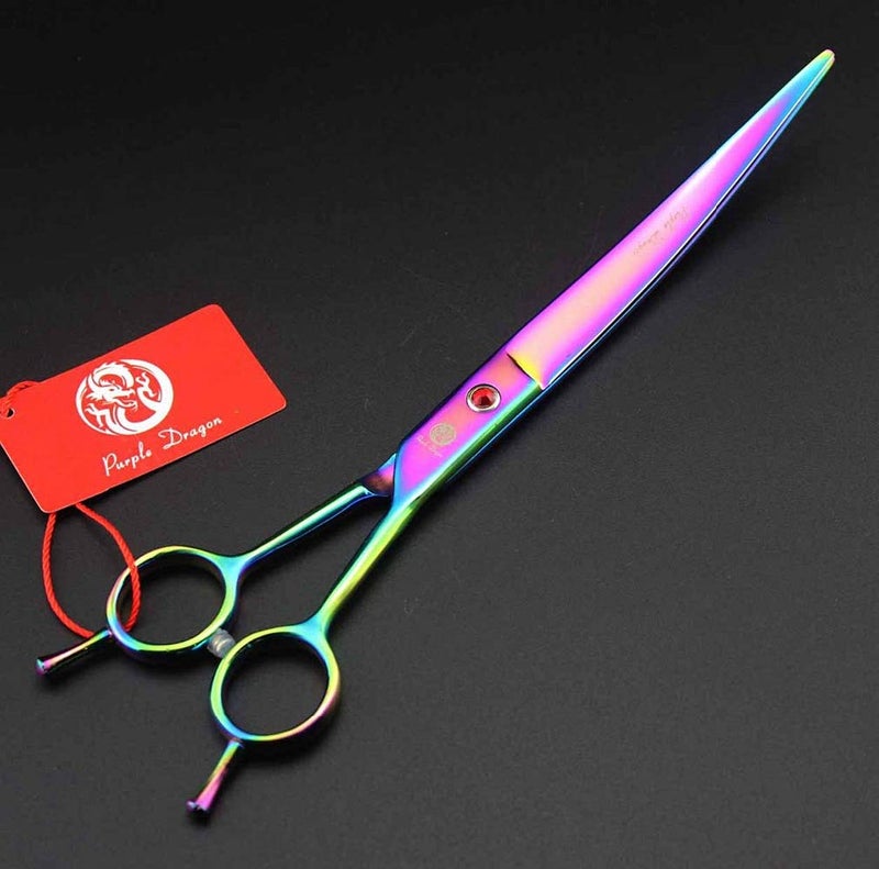 Purple Dragon 8.0" Titanium Multicolor Professional Pet Grooming Scissors Set,Straight & Thinning & Curved Scissors Shear with Bag for Dog Cat Grooming - Image 2